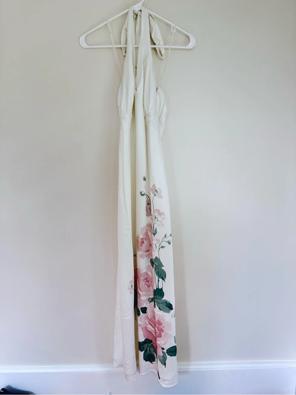 Abercrombie & Fitch Julia Slip Halter Maxi Dress Cream Floral Satin Large Tall